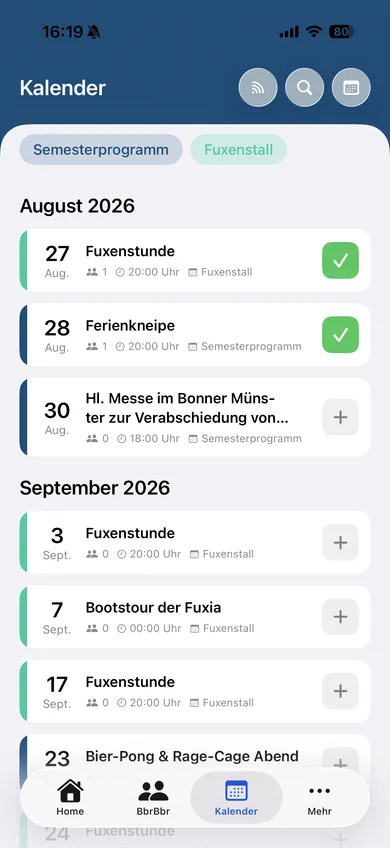 Kalender der Korpodesk-App