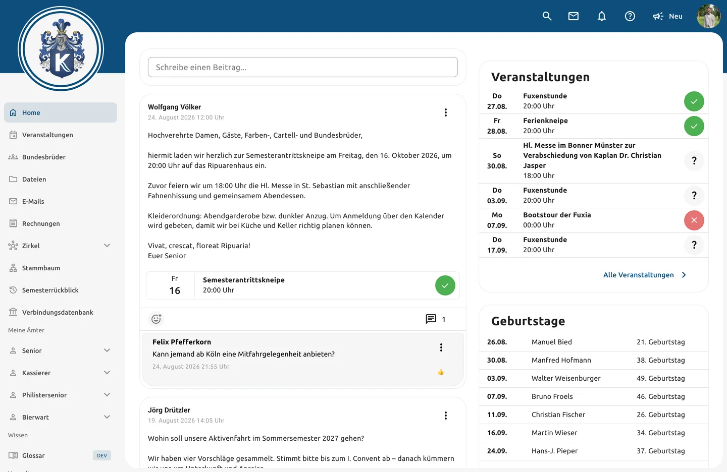 Die Pinnwand von Korpodesk im Browser